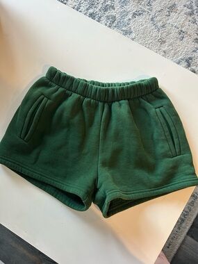 Women’s Green Elastic-Waist Fleece Shorts